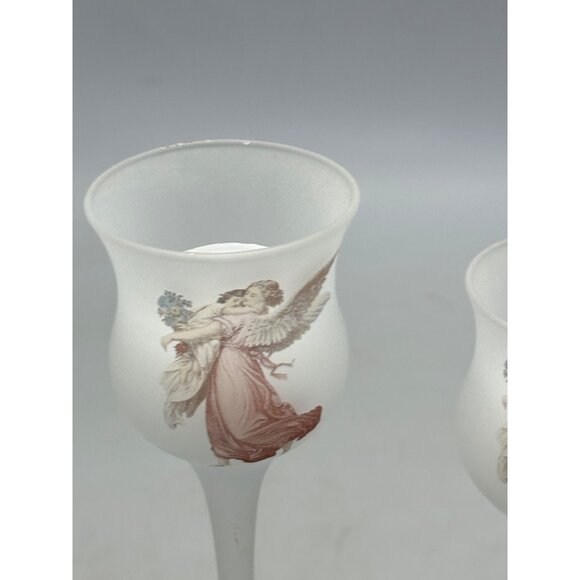 L. E. Smith Set of 3 Candle Votive Holders Baby & Angels Christmas Frosted Glass - Picture 7 of 10